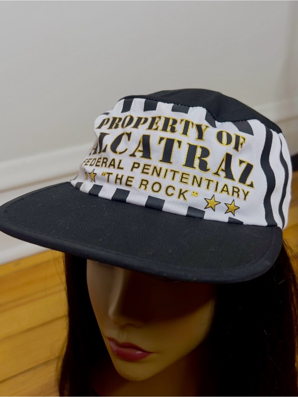 Vintage Alcatraz Prisoner Snapback Hat Striped Halloween Costume The Rock